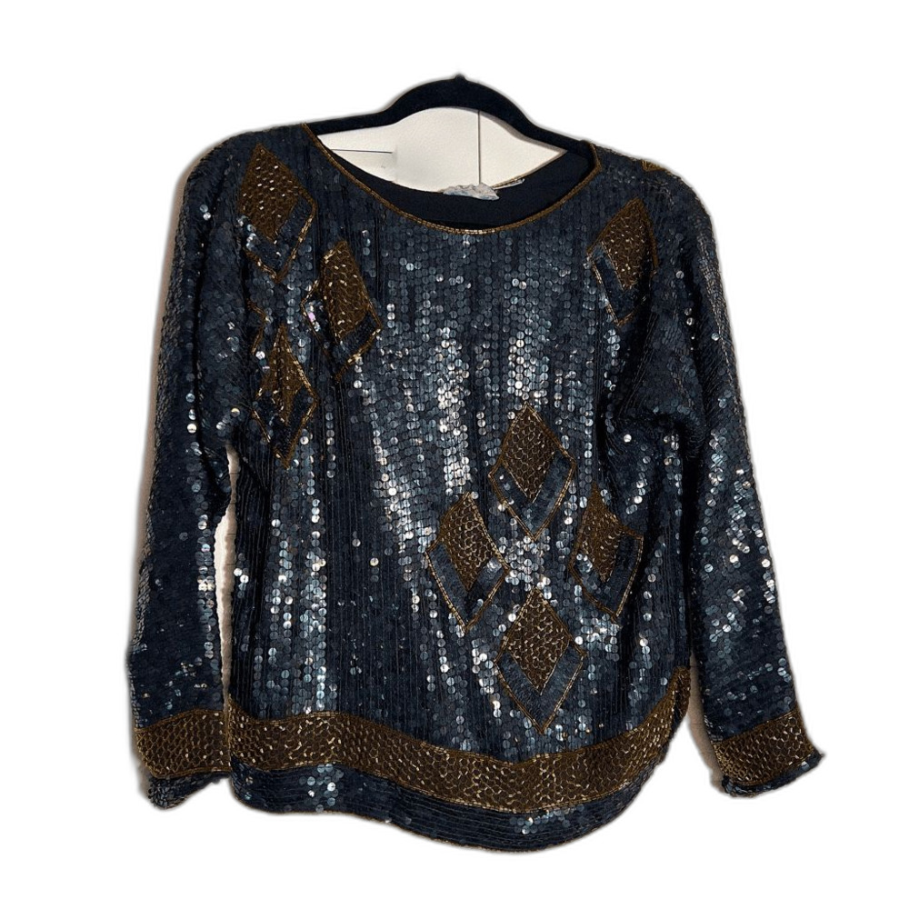 Swee Lo Blouse Size S Vintage 80's Sequined Showstopper Statement Piece Blouse